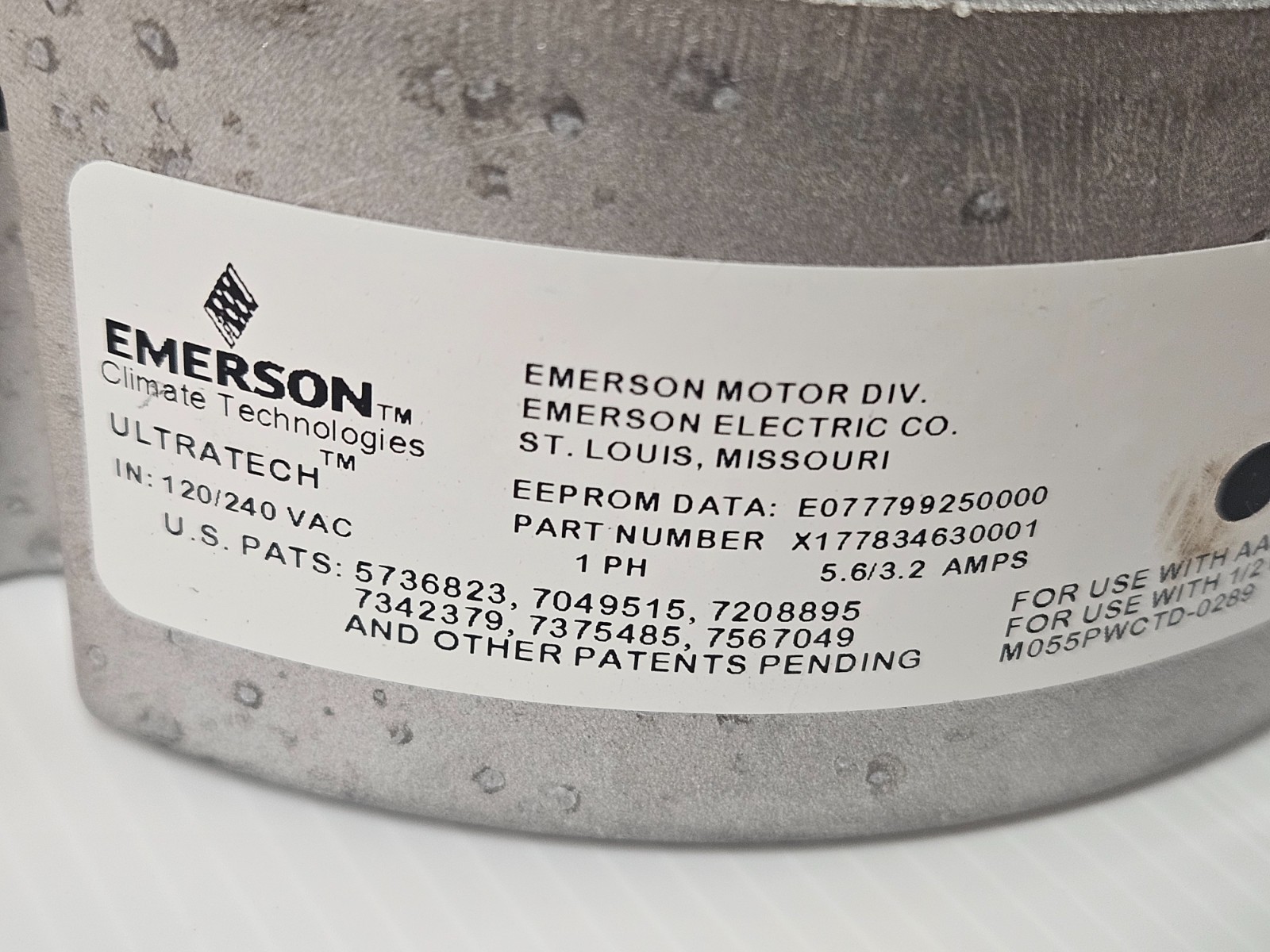 Emerson UltraTech M055PWCTD-0289 A01426-002 1/2 HP ECM Blower Motor