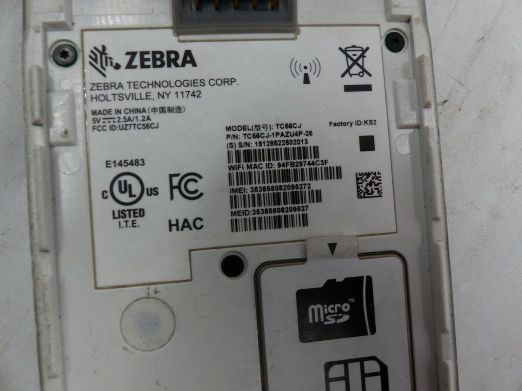 ZEBRA TC56CJ TC56CJ-1PAZU4P-25 MOBILE COMPUTER AND BARCODE SCANNER