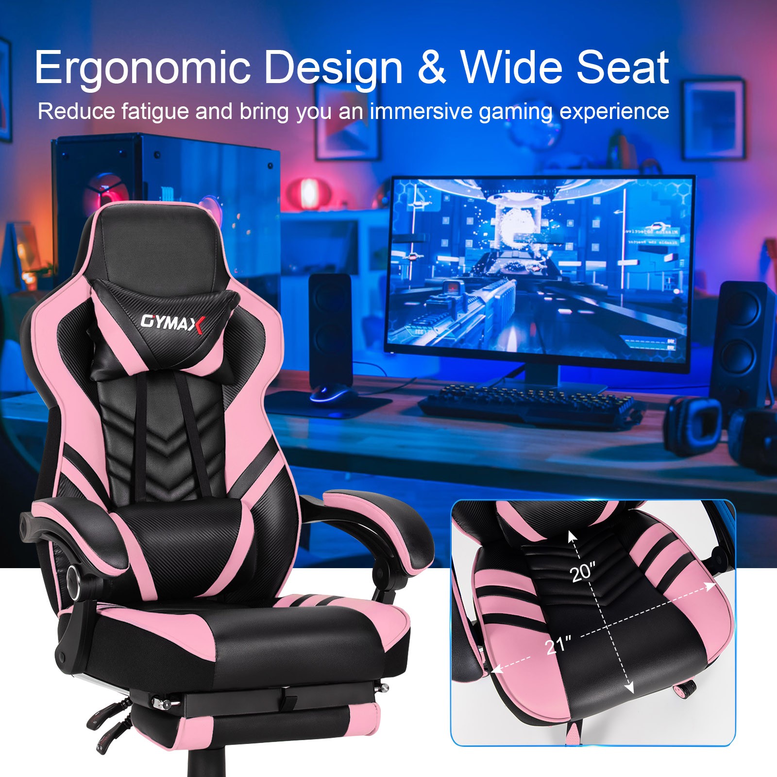 Costway Gaming Chair Adjustable Swivel Office Computer Desk Chair w/Footrest