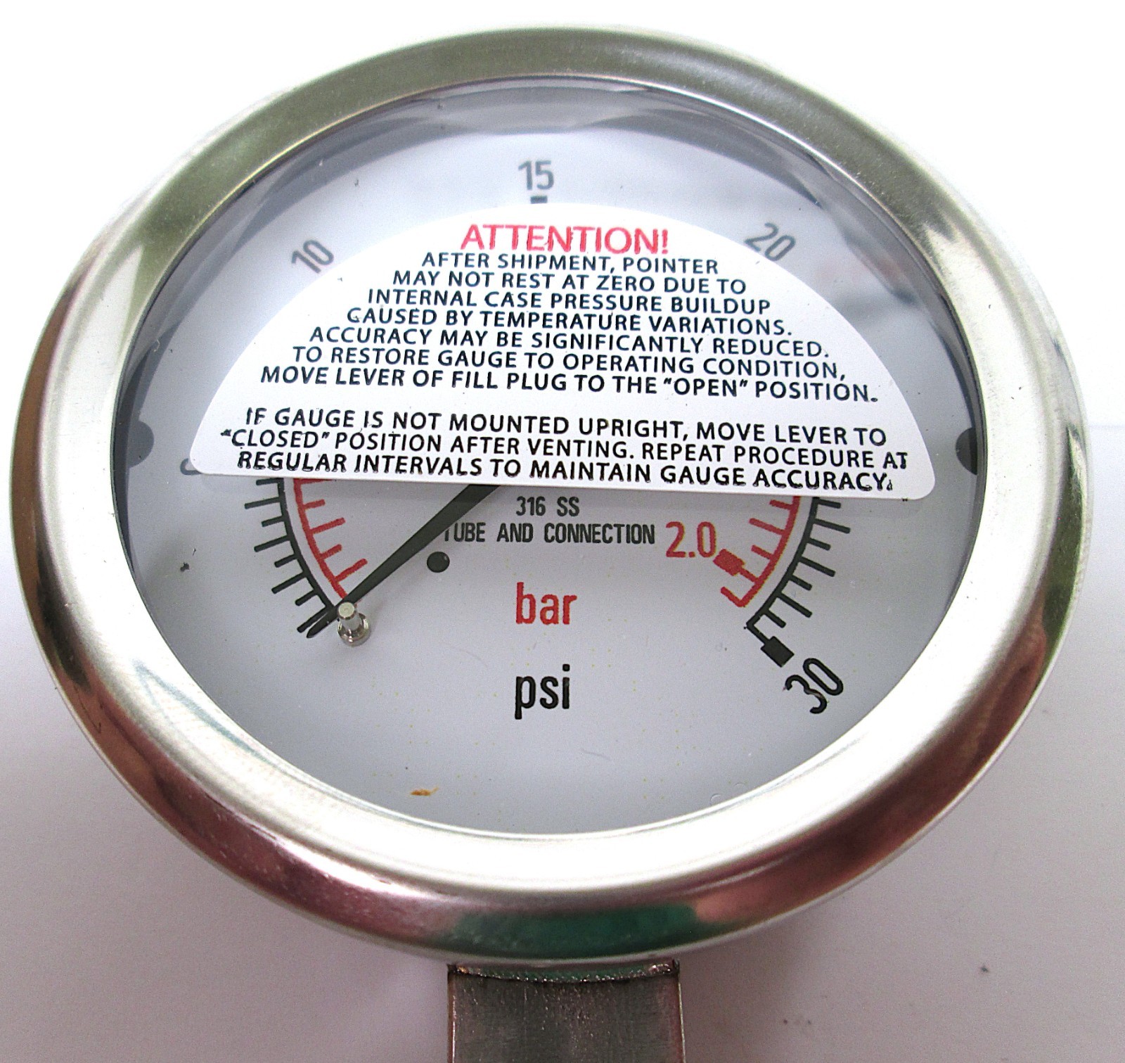 SWAGELOK, PGI-63C-PG30-LAOX, O-30 PSI, 1/4″ MNPT, NONLIQUID FILLED, GAUGE, S