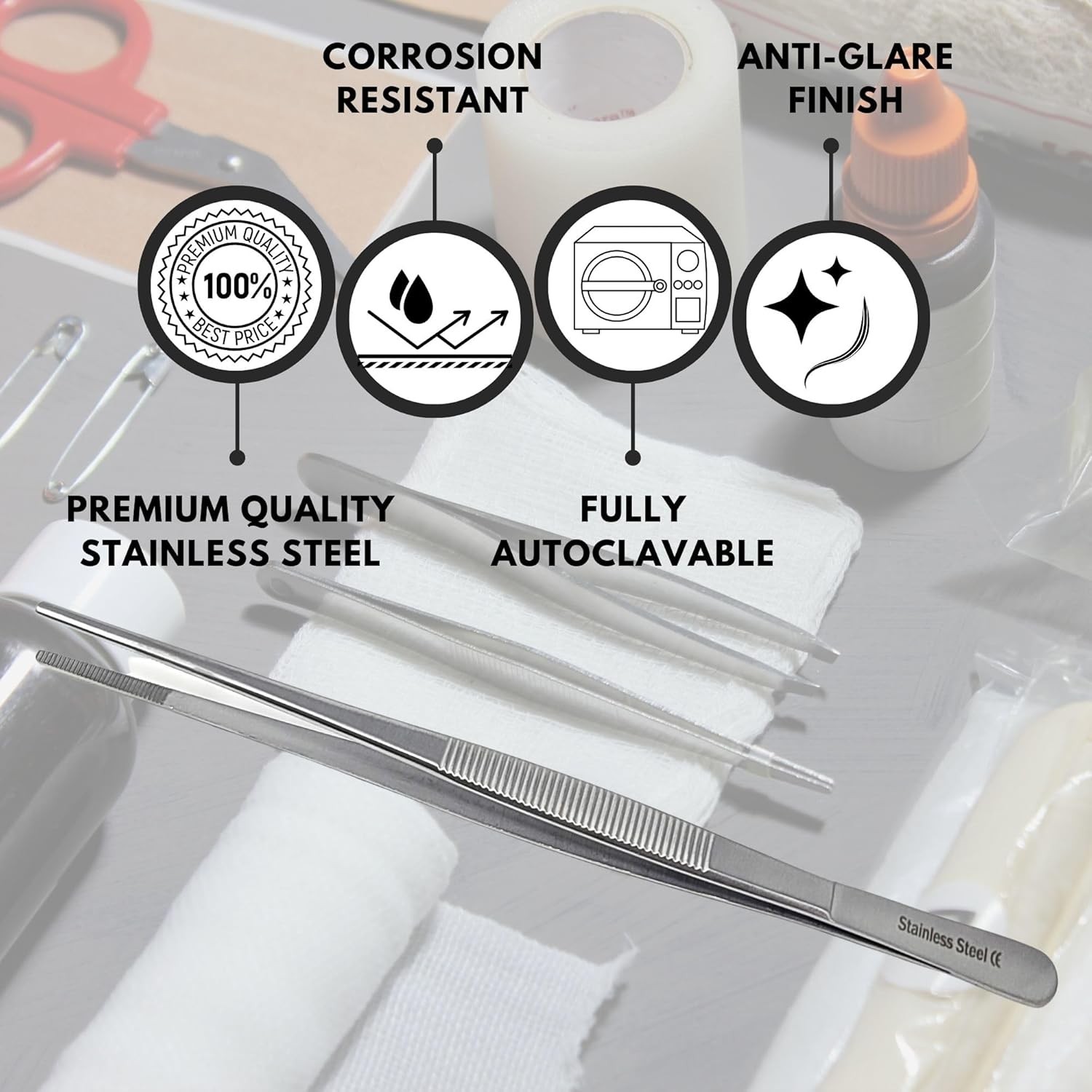 5Pcs Labware Tweezers Blunt Serrated Scientific Lab Forceps, Stainless Steel CE