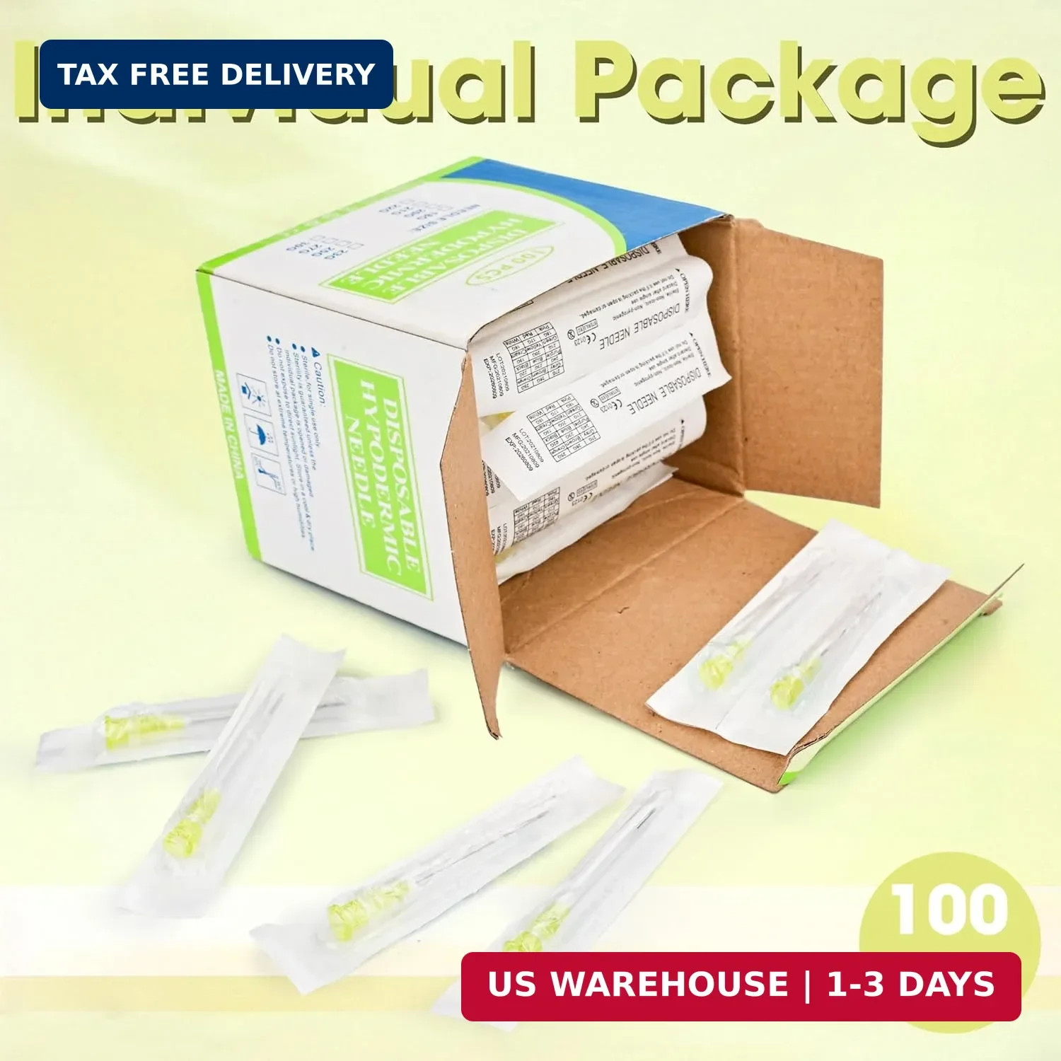 100 Pack 30 Ga 5/16″ Luer Lock Needles Sterile Lab Industrial Supplies with Caps