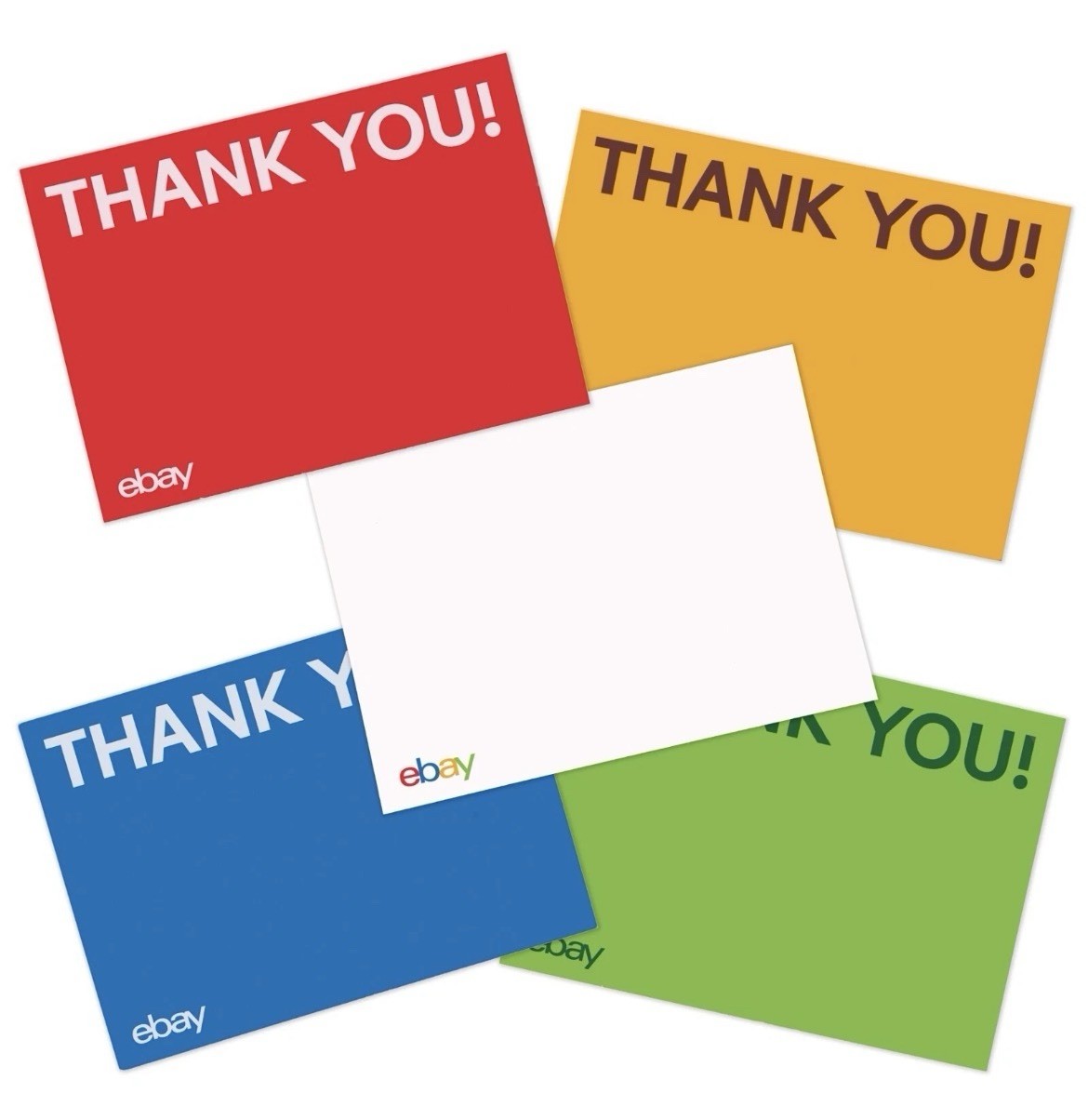EBAY Thank You Cards Pack of 100 Cards in Red, Blue, Green, Yellow NEW & SEALED