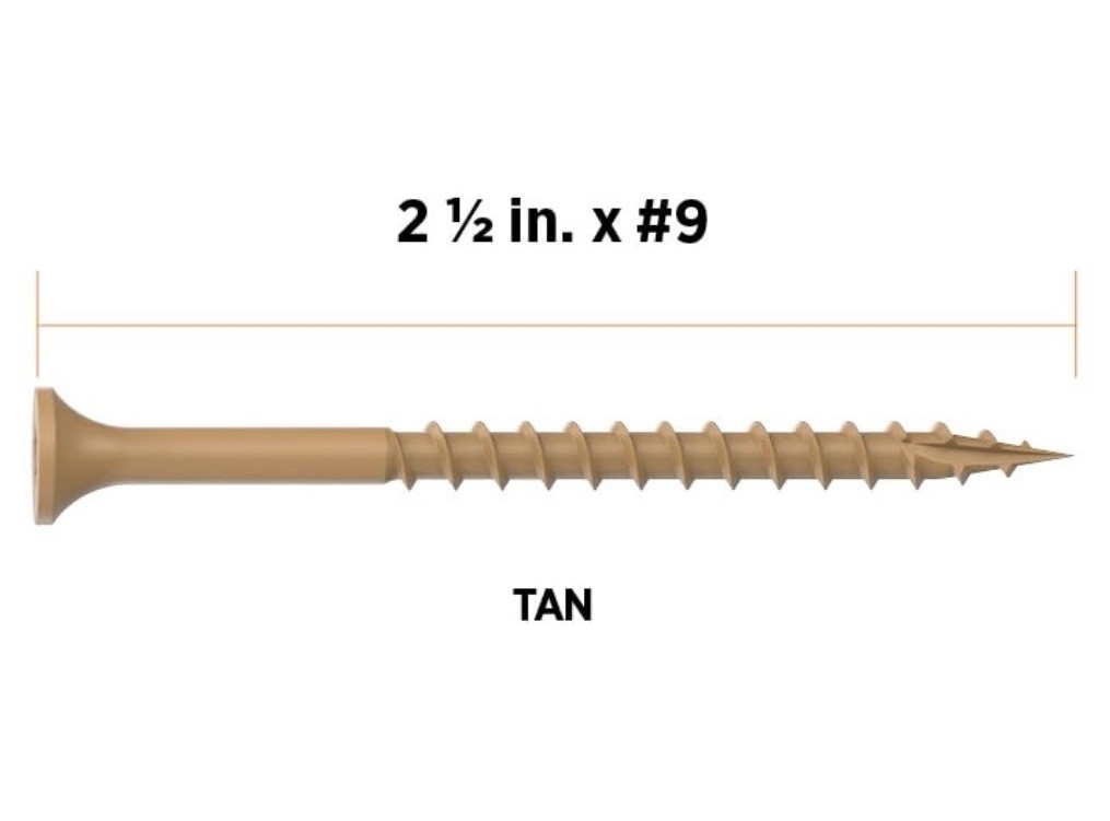 Camo Deck Screws 2-1/2” #9, Bugle Head, Star Drive, Tan, Coated, 1750 Count