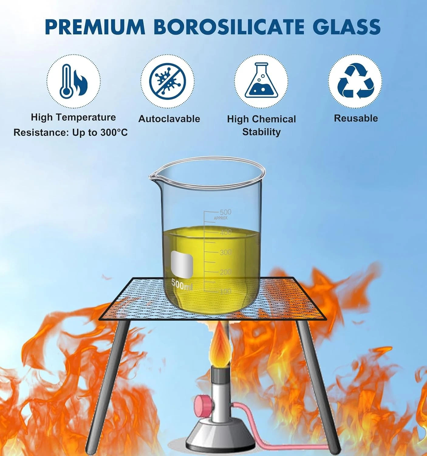 Set of 19,Laboratory Glassware Set Science Lab Chemistry Beaker 50/100/250/500ML