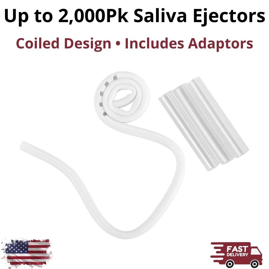 2000Pk JMU Coiled Saliva Ejectors Disposable Suction White Plastic Debris Guard
