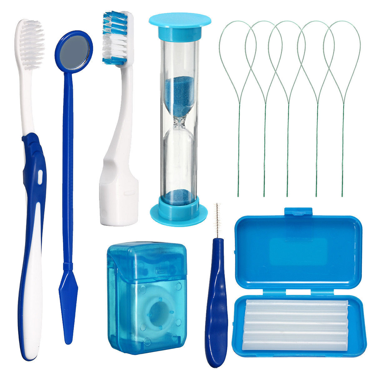4 Sets Dental Care Toothbrush Kit Orthodontic Teeth Clean Floss Wax Mirror