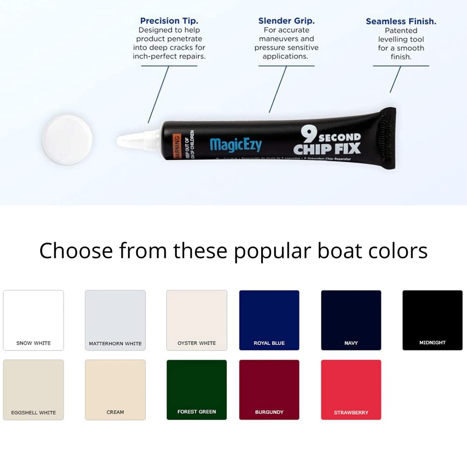MagicEzy 9 Second Chip Fix – (Oyster White) – All-in-One Fiberglass Repair Fi…