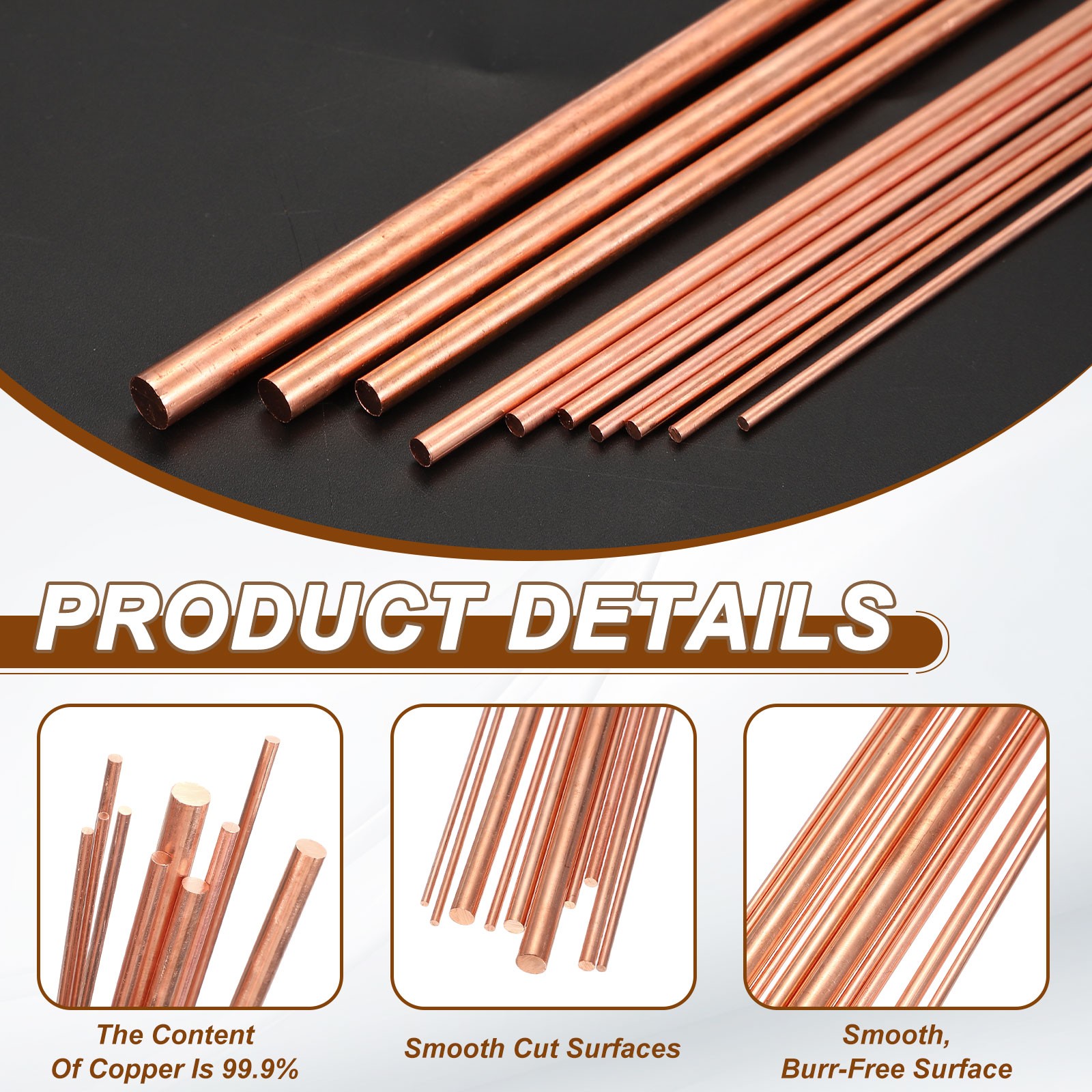 3Pcs 99.99% Pure Copper Round Rod, 1.6mm / 0.06″ Dia 10.2″ Length for DIY