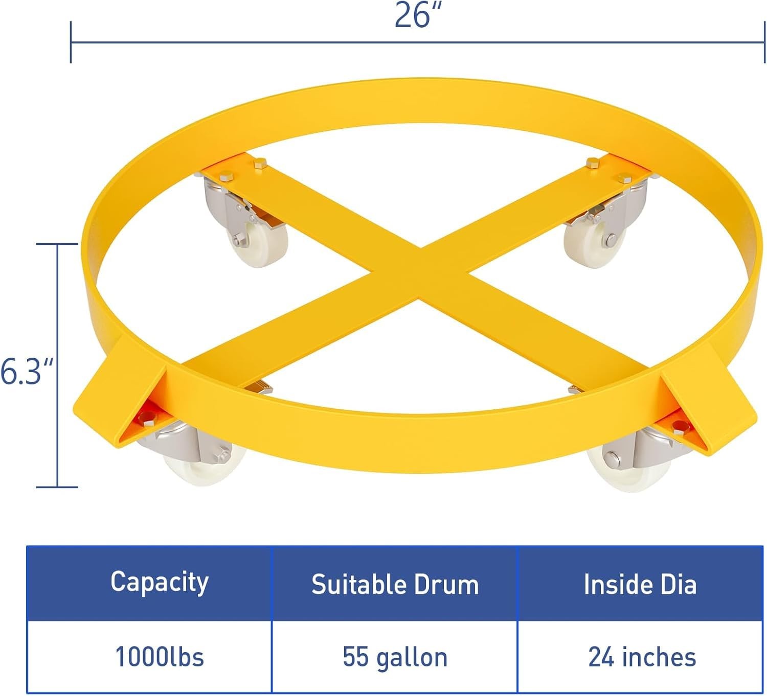 1X 55 Gallon Drum Dolly Barrel Dolly Carts Drum Dolly With Swivel Casters Yellow
