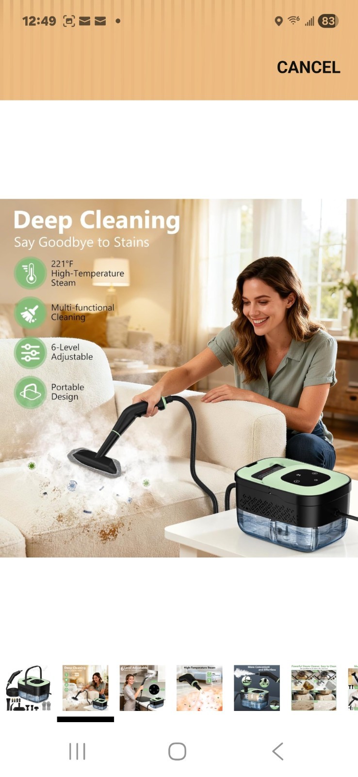 Portable Handheld Steam Cleaner with 16 Accessories, 15s Heat-Up, 221°F