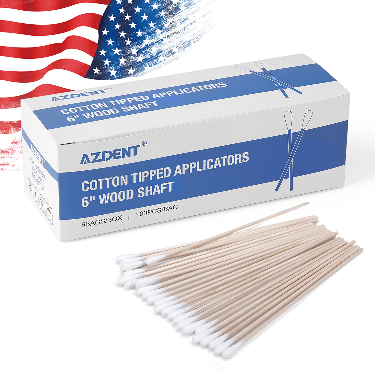 500pcs Cotton Tipped Applicators 6″（15.2cm）Wood Shaft Medical Disposable Clean