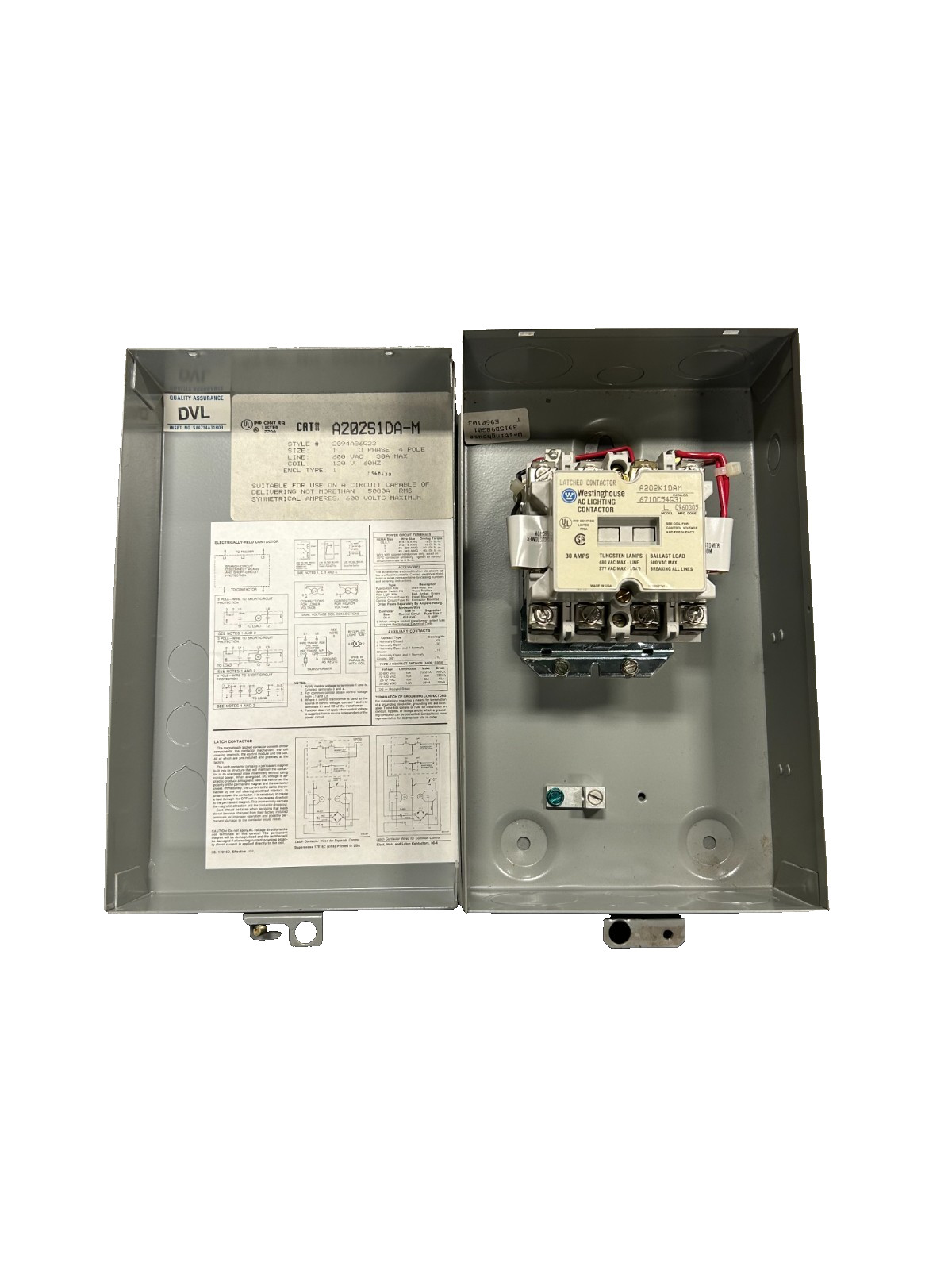 Westinghouse A202S1DA-M Electrically Held Lighting Contactor 30 4-Pole 115/125VA