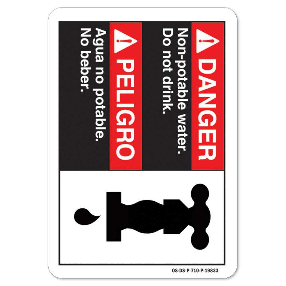 Danger Non-Potable Water Do Not Drink (Bilingual Spanish) ANSI Danger Sign Metal