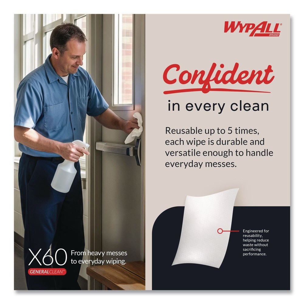 WypAll 34865 X60 12.5″ x 13″ 1/4 Fold General Clean Cloths (76/Bx, 12 Bx/Ct) New
