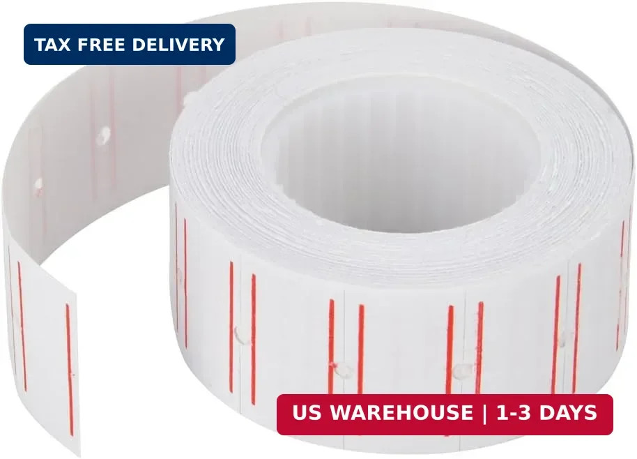 MFLABEL 10 Rolls 6000 White Price Gun Labels for Mx-5500 – with Double Red Line