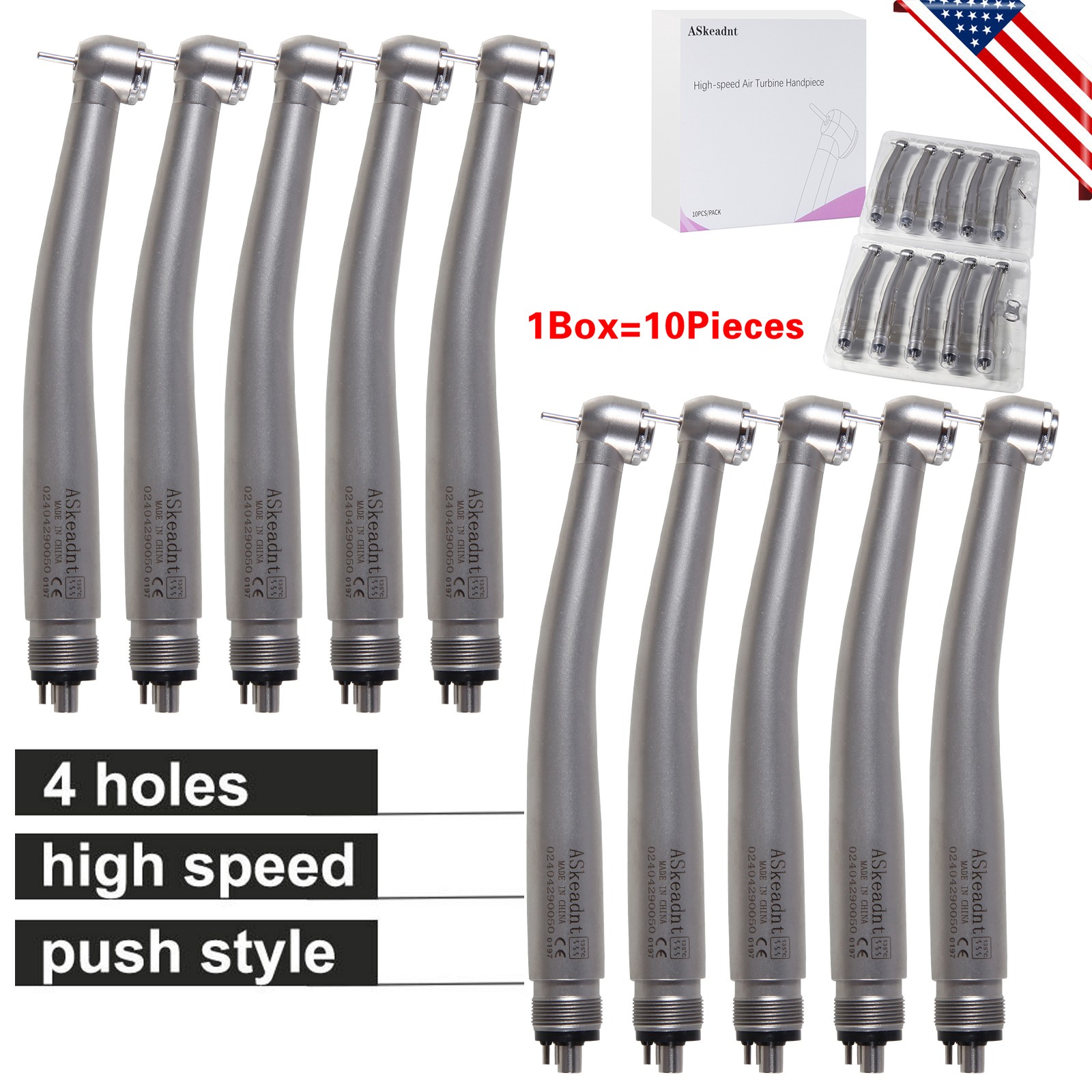 10Pack High Dental Speed Handpiece Push Button 4 Hole ADA4 NEW
