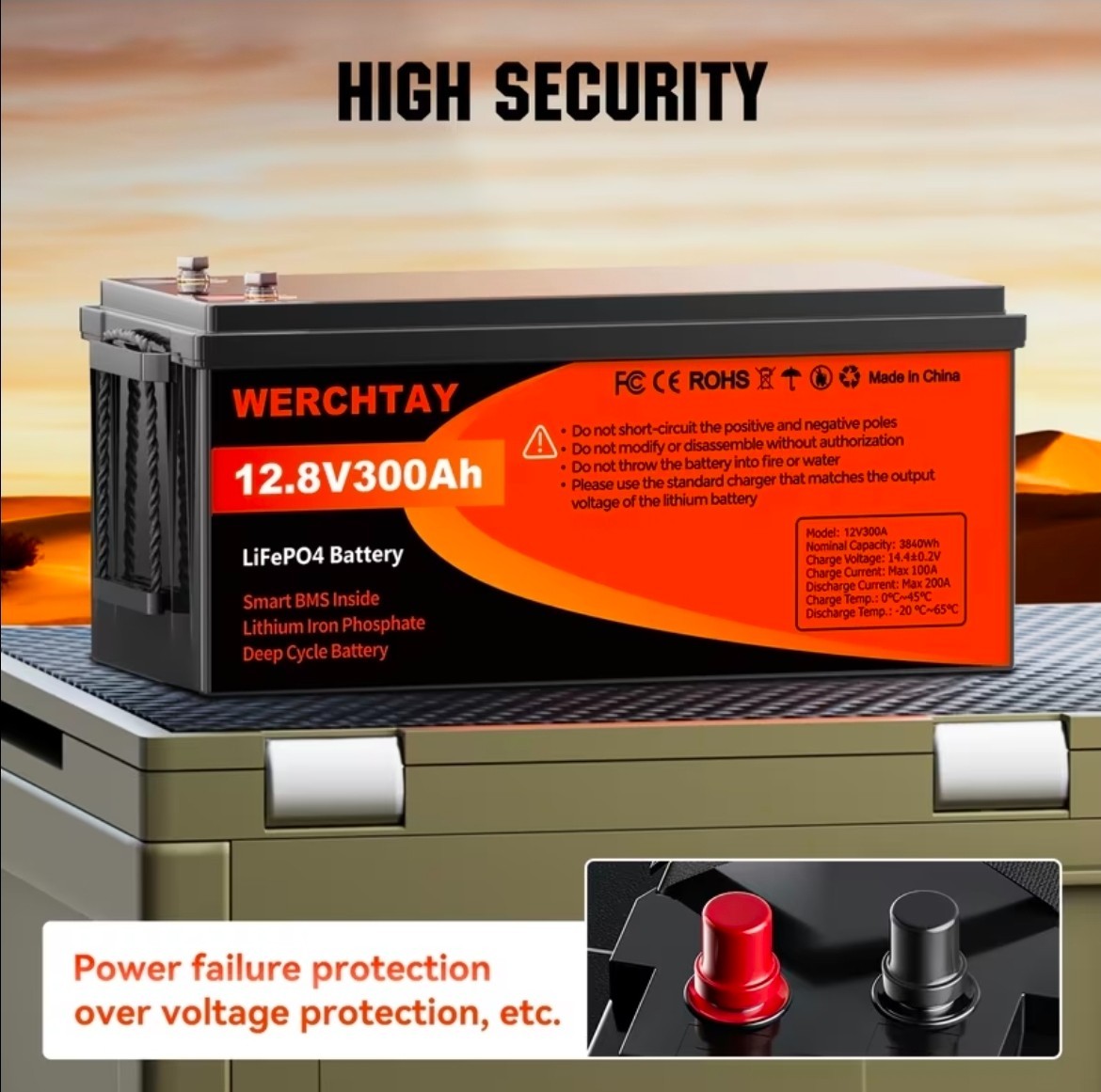 12V 300AH LiFePO4 Lithium Battery 15000+Cycles 200A BMS Solar Off-grid RV 3.8kwh