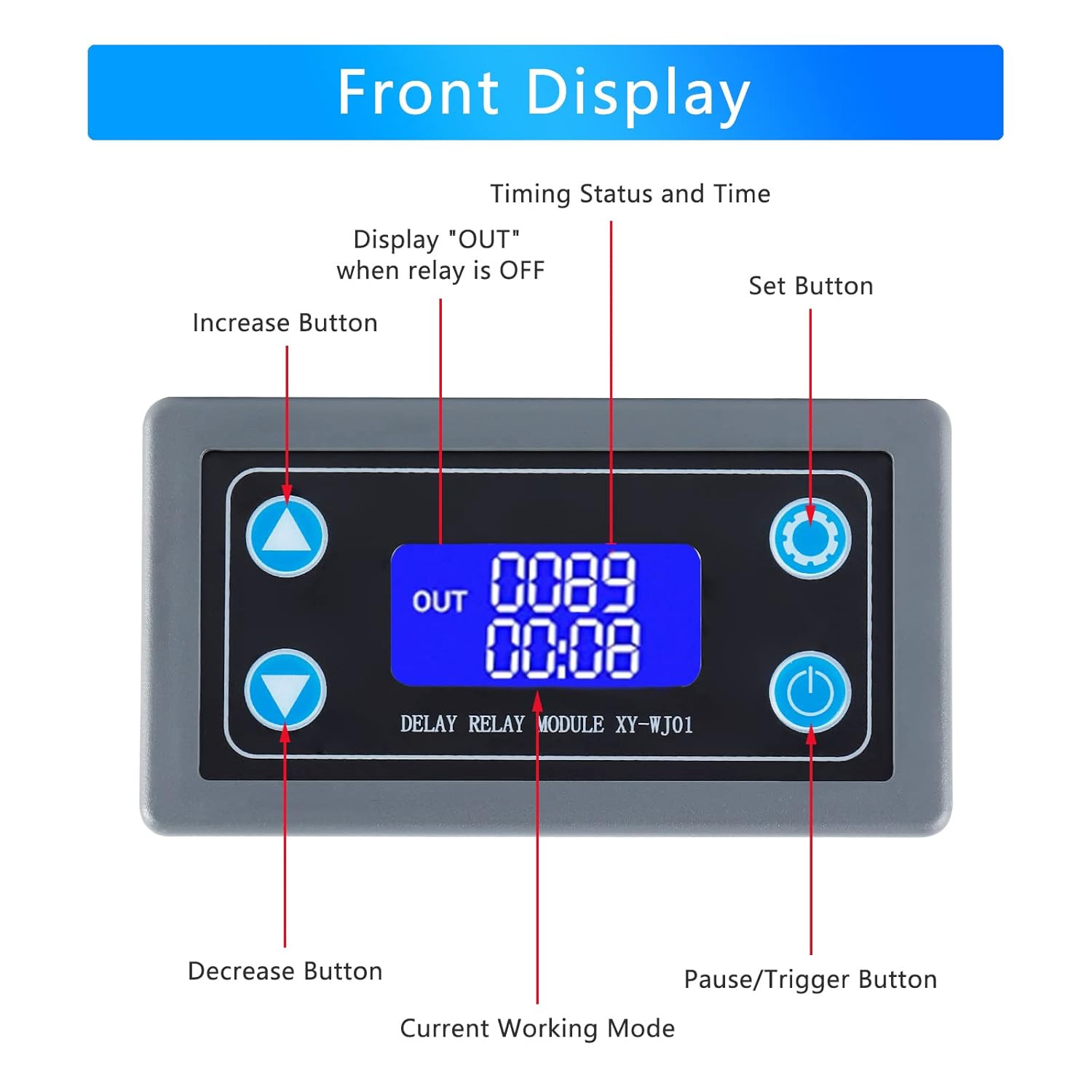 XY-WJ01 Delay Relay Timer Module DC 6-30V 12V 24V 0.01S-9999Min 50Ma Digital Tim