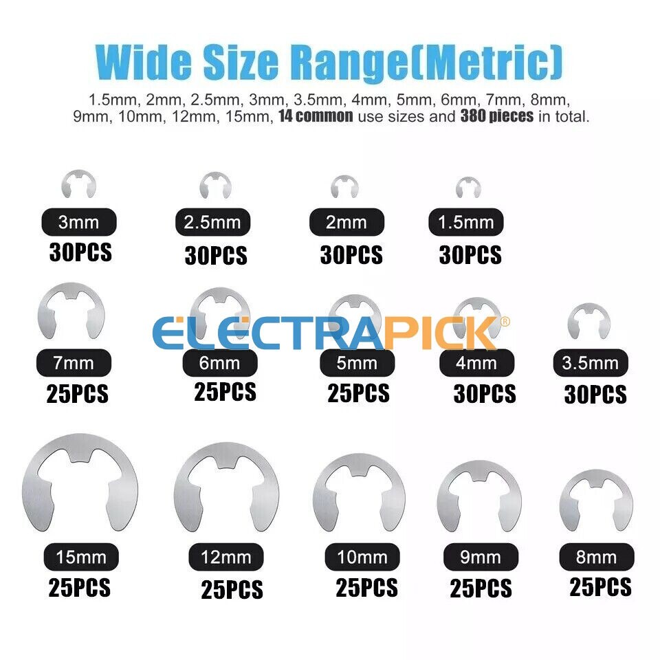 120/200x E Clips C CIRCLIPS Stainless Steel Kit Retaining Ring Assorted 1.5-10mm