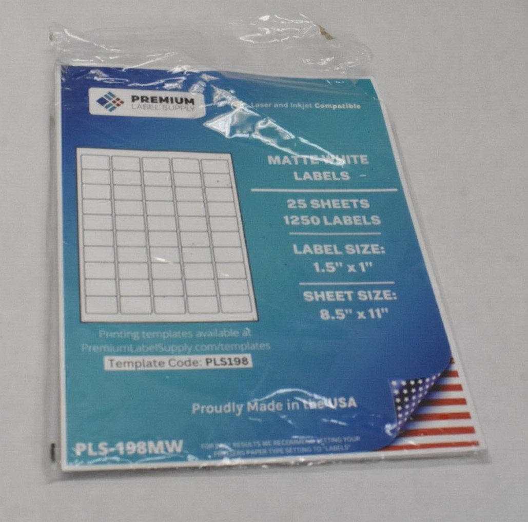 Premium Label Matte White Labels 25 Sheets 1250 Labels Size 1.5″ x 1″ PLS198