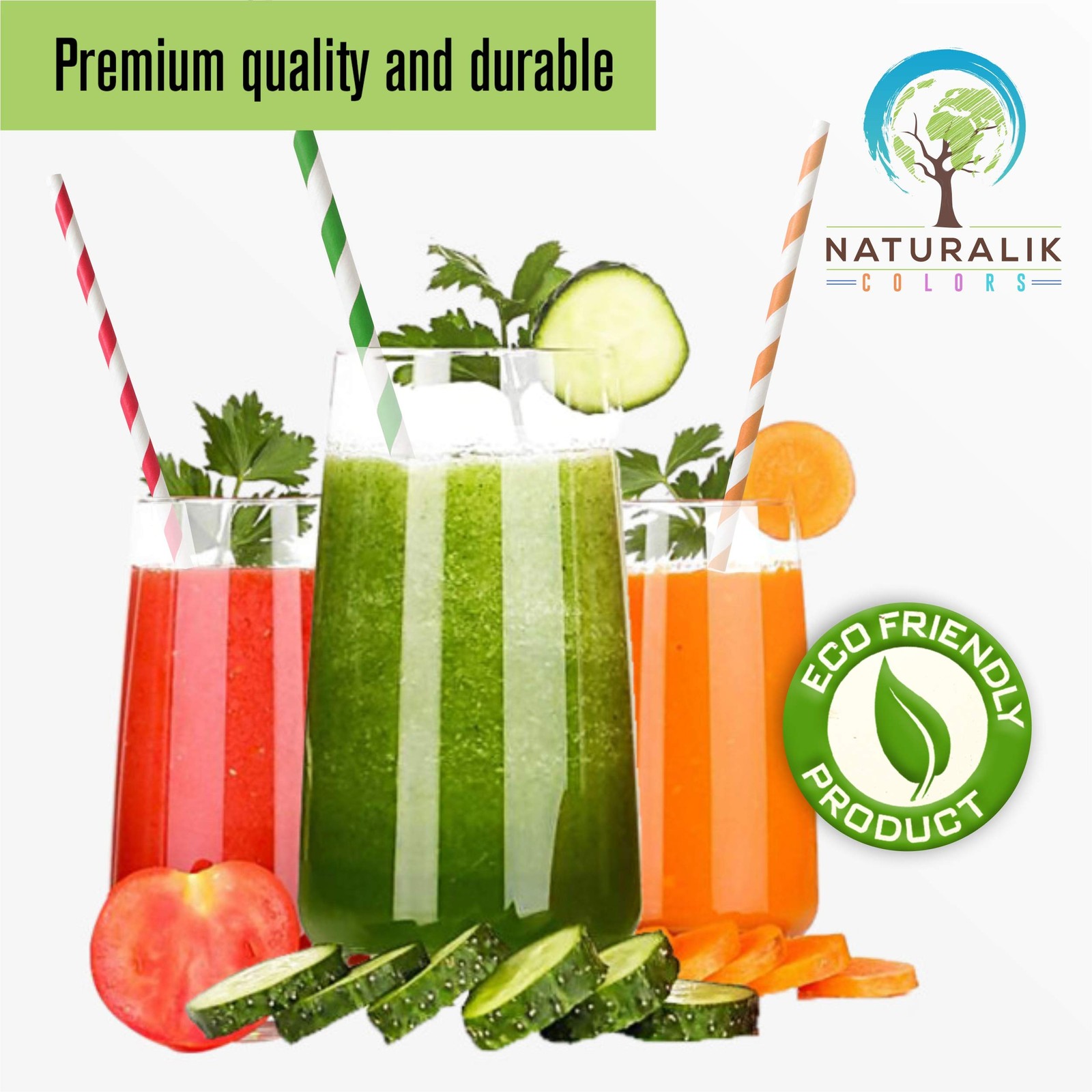 Naturalik 1000 Pack Multicolor Extra Durable Paper Straws Biodegradable –
