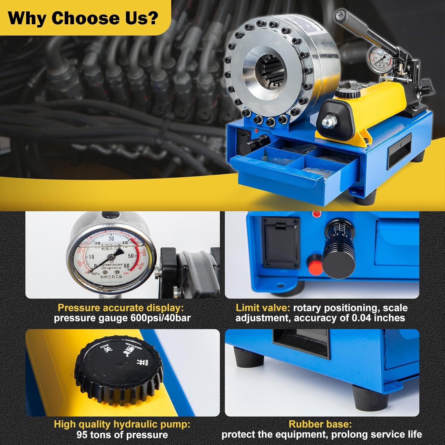New 5600KN Hydraulic Hose Crimper Pipe Clamping Machine w/ 8 Sets Dies 10mm-30m