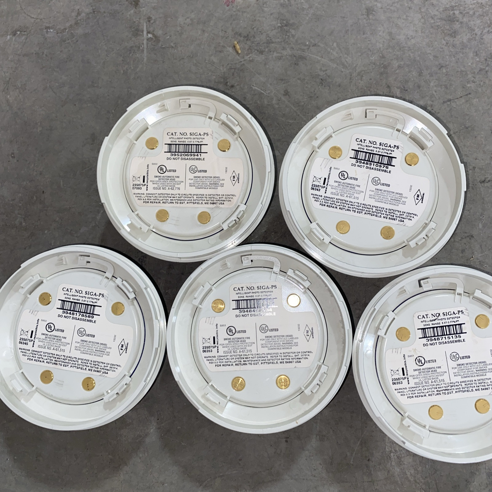 Lot Of 5 Used Edwards EST SIGA-PS Intelligent Detectors