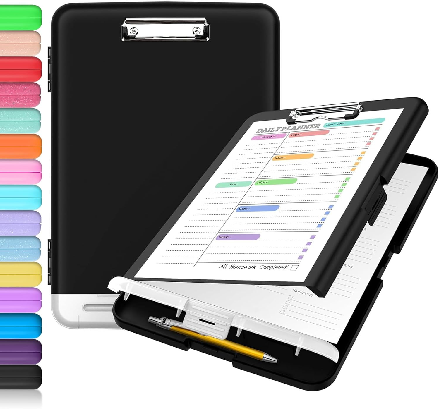 Sooez Clipboard with Storage, Clip Board 8.5 10″W x 1-1/4″D x 14-1/2″H, Black