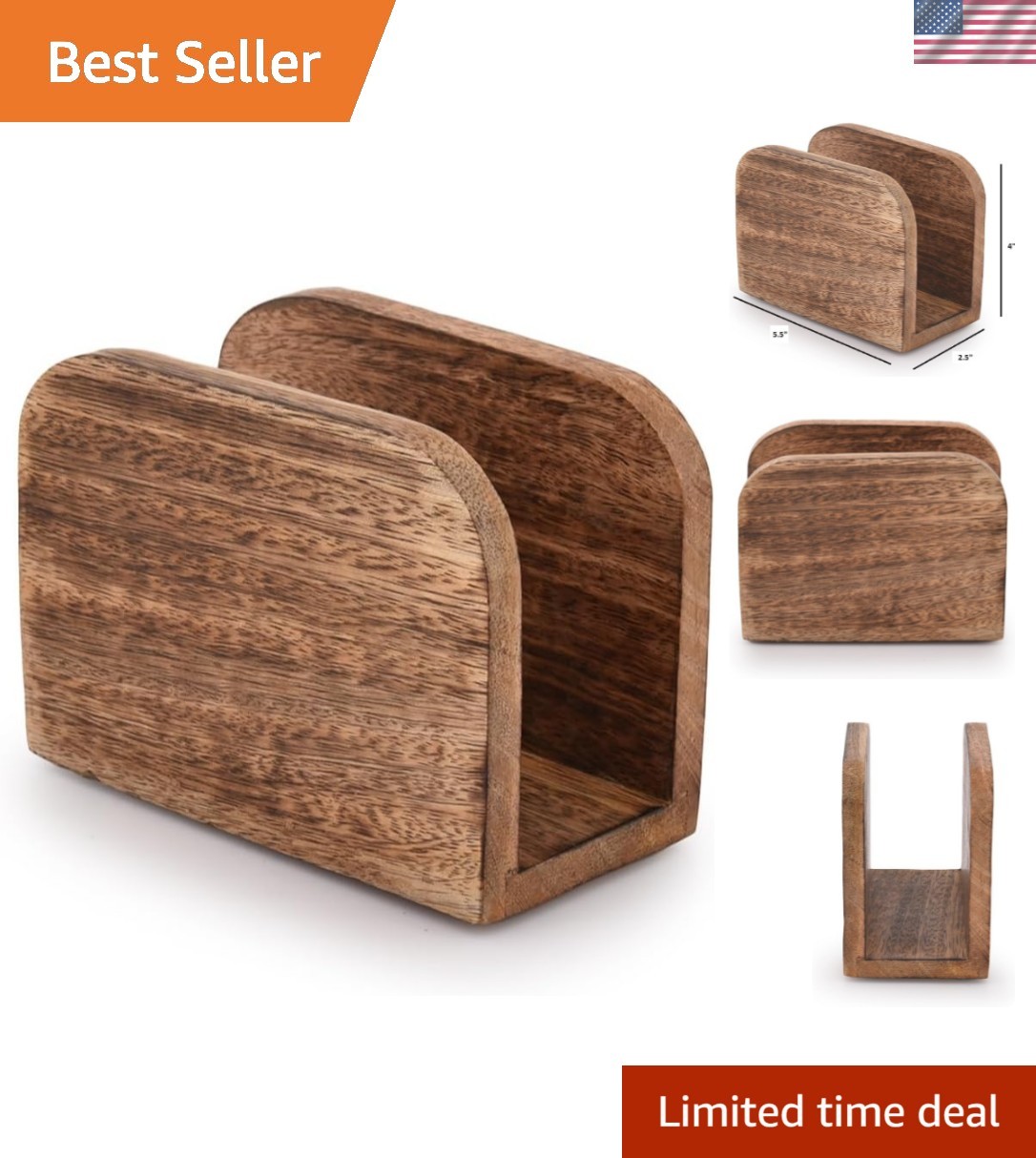 Burning Finish Mango Wood Napkin Holders For Kitchen Upright Paper Napkin Sto…