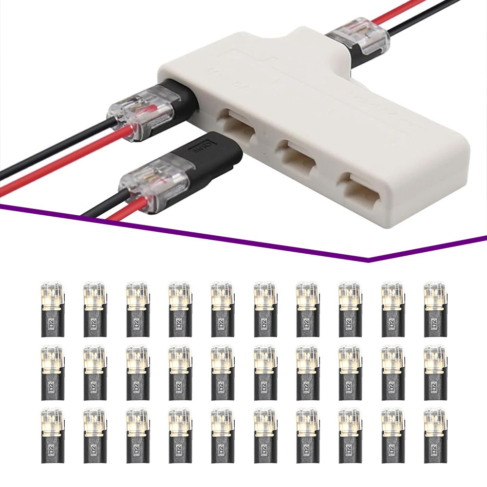30Pcs Double-Wire Plug-in Connector, Cable Clamp with Locking Buckle, AWG 18-22
