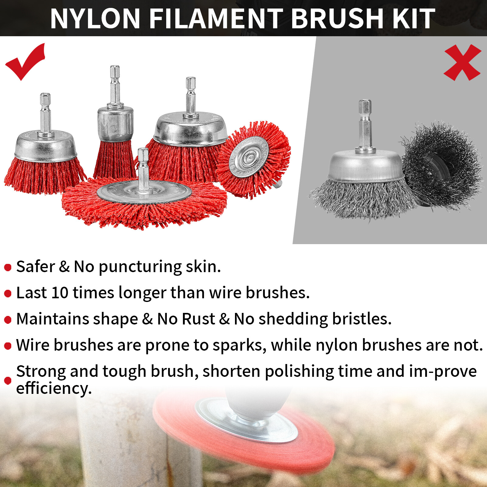 Nylon Filament Abrasive Wire Brush Wheel Cup Brush 1/4″ Hex Shank Rotary Tools