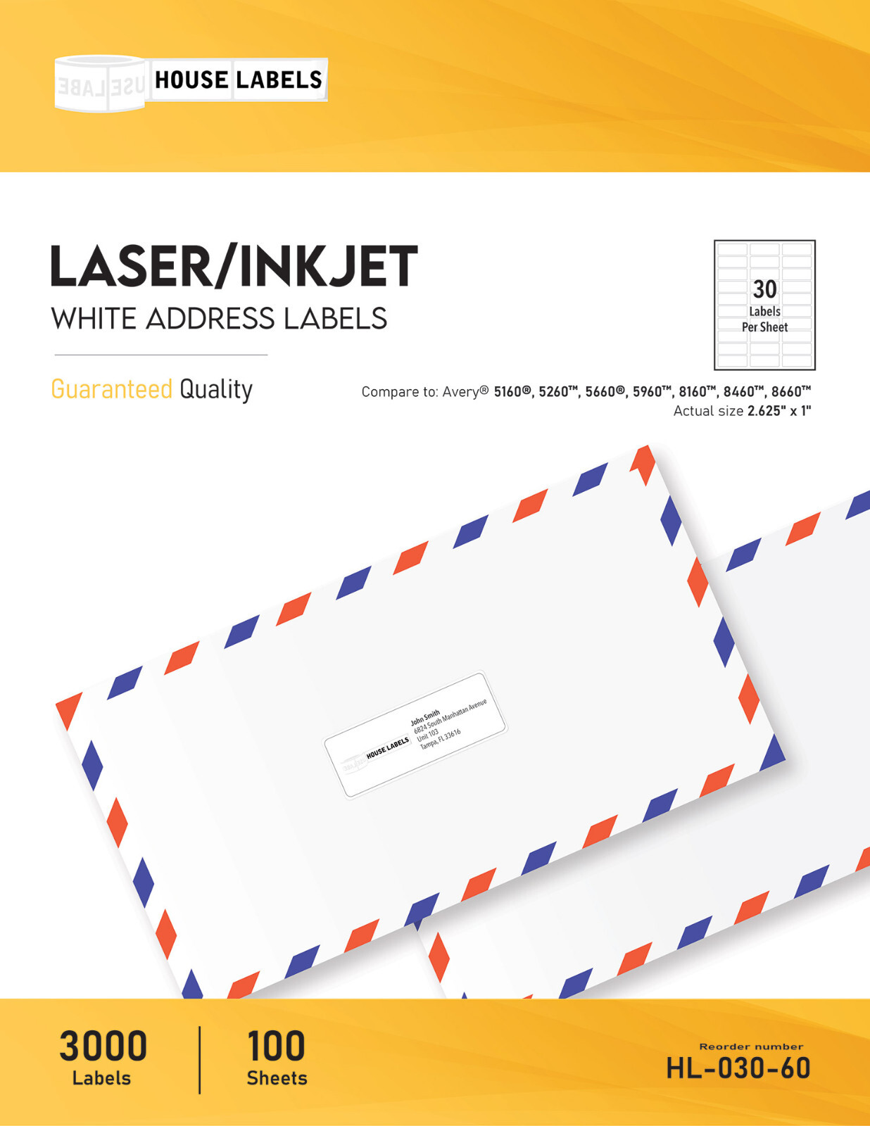 50 Sheets 1500 Labels FBA 1 x 2 5/8 Address Mailing Labels 30 UP 1 x 2.625