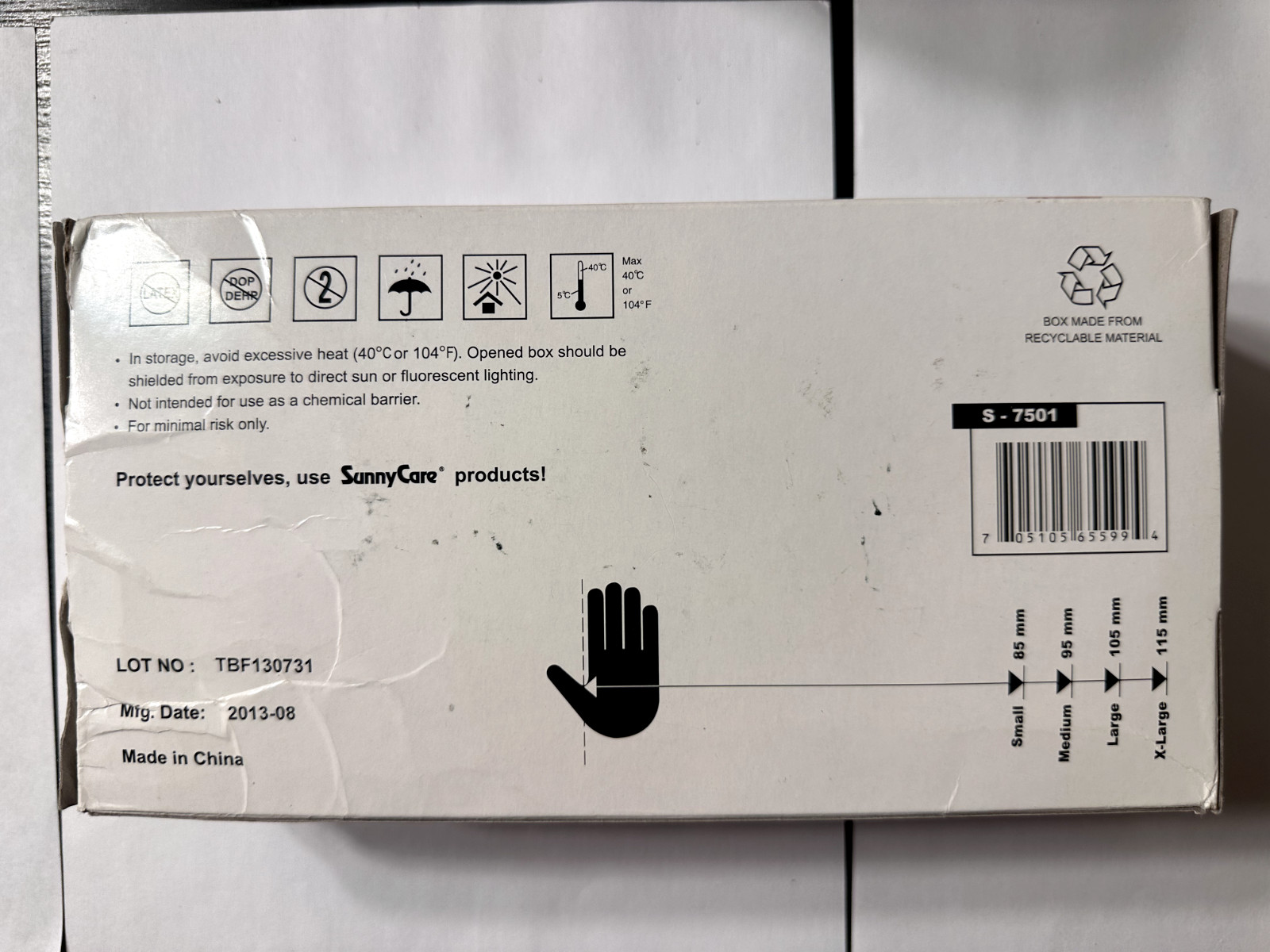 100 SunnyCare #7501 Synthetic Vinyl Gloves Powder Free (Latex/DOP Free) – S