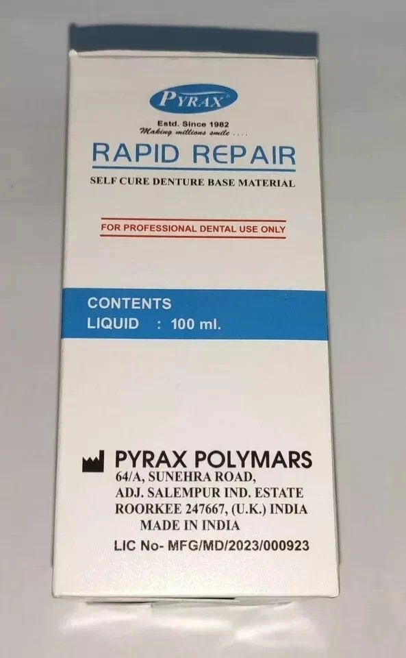 Rapid Repair Self Cure Liquid 100 ml Powder 100 gm For Acrylic Denture Pyrax