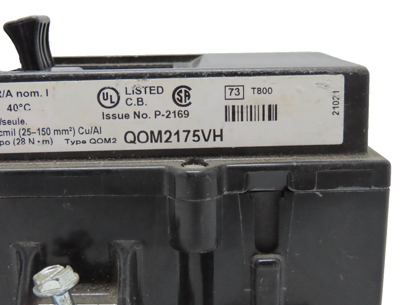 SQUARE D CIRCUIT BREAKER QOM2175VH USED