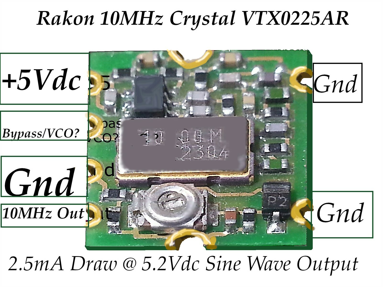 2 Rakon TCXO 6-Pad 10 MHz Crystal Oscillator w/ Frequency Trimmer # VTX0225AR