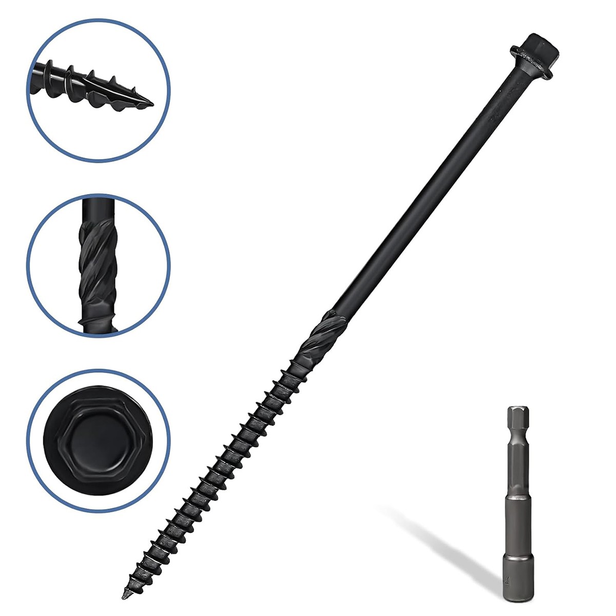 Heavy-Duty Black Timber Structural Wood Screw with Hex Socket #14 x 6 Extra Long