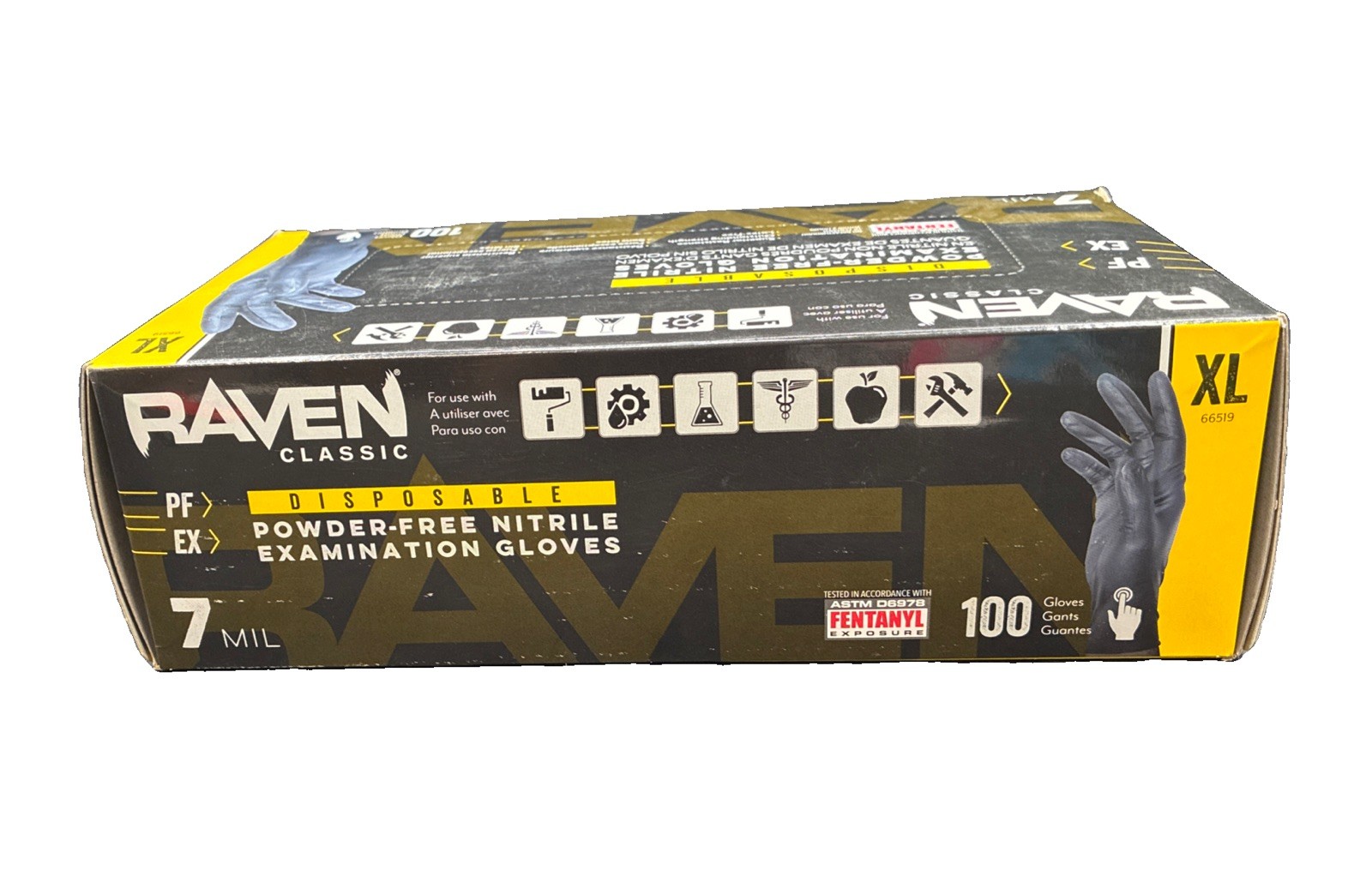 SAS Raven Black Nitrile Gloves Powder Free New 7mil Version (100 Gloves/Box)