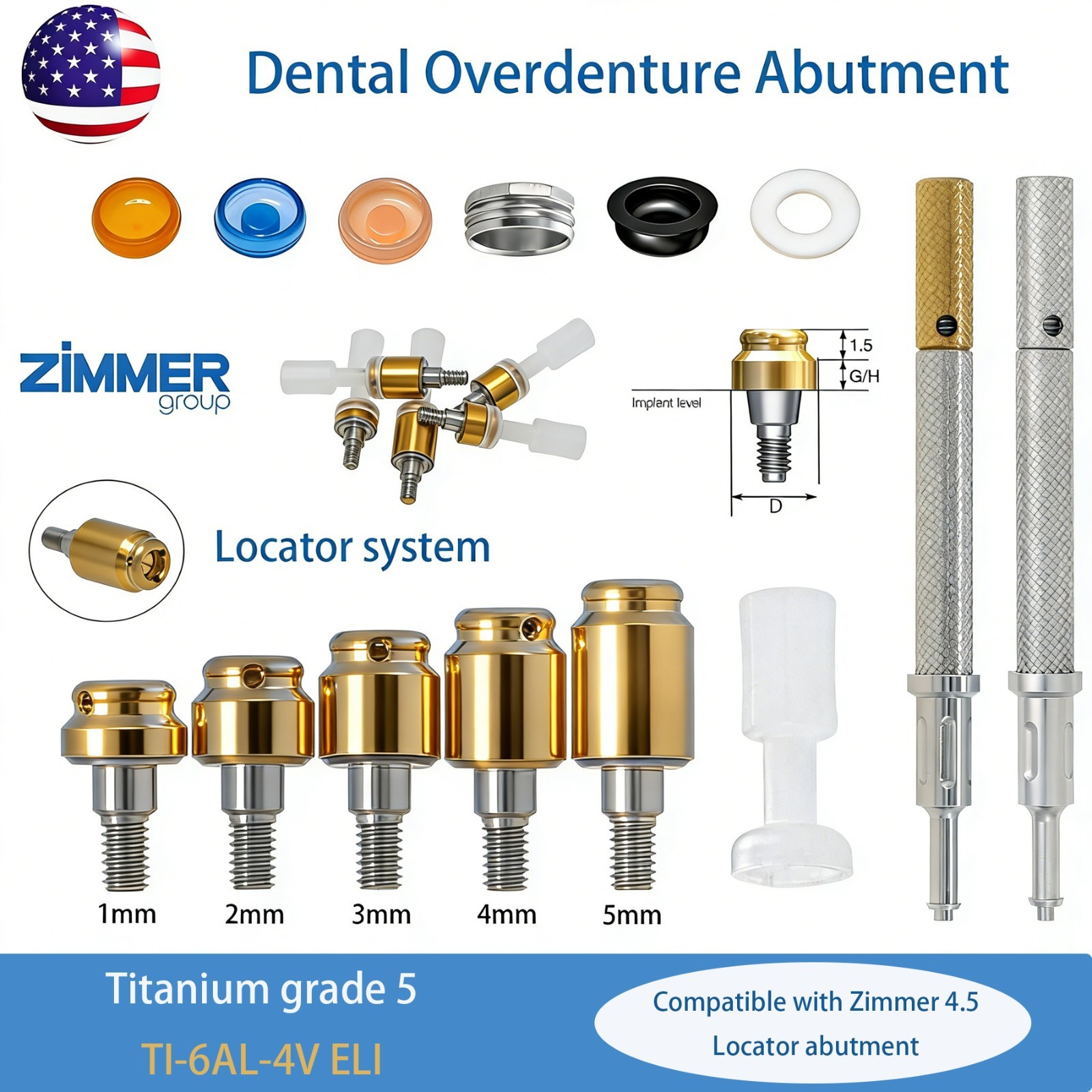 US Zest Locator Abutment for Zimmer Screw Vent 3.5/4.5 Platform and compatibles