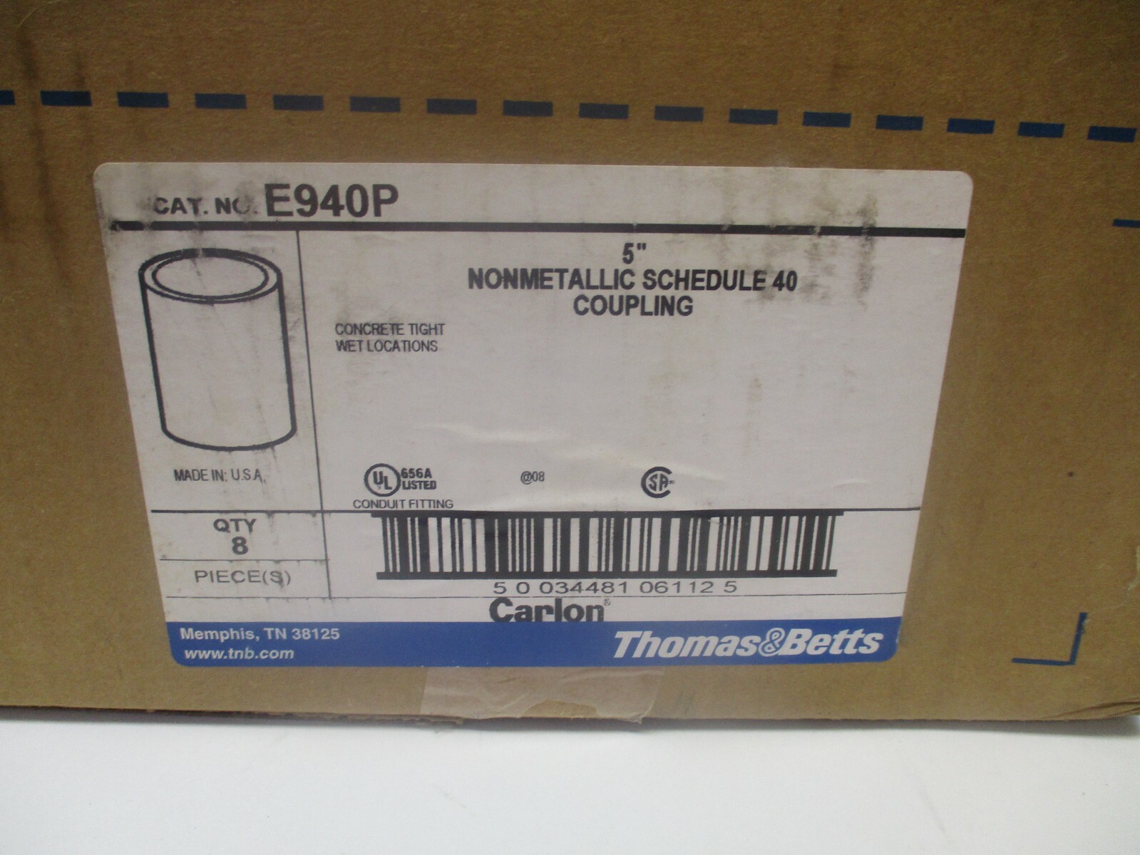 THOMAS AND BETTS /CARLON P/N E940P LOT OF 8, 5″ SCH 40 COUPLINGS