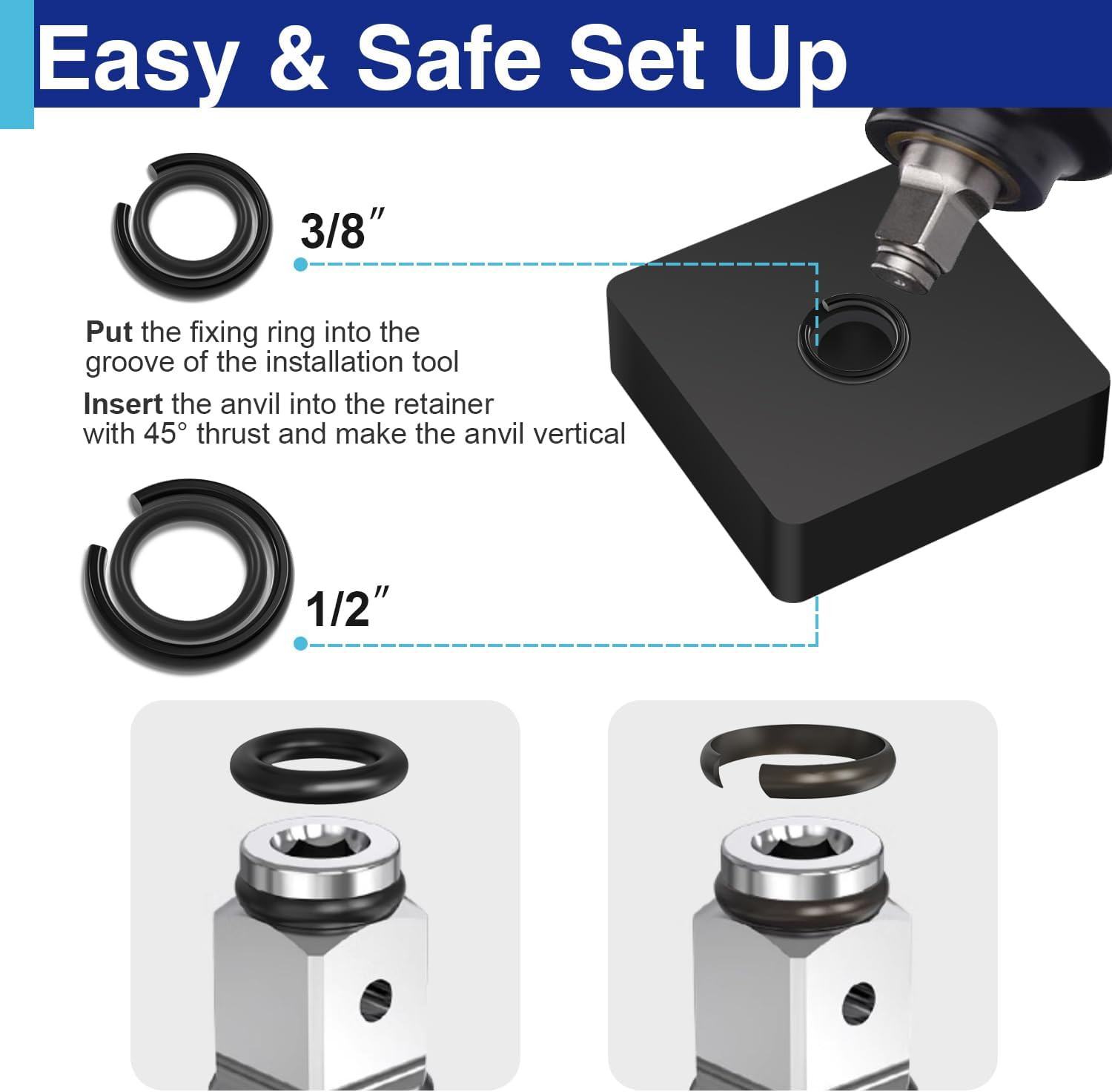 8 Sets 1/2″ and 8 Sets 3/8″ Impact Retaining Ring Clip with O-Ring Impact Fricti