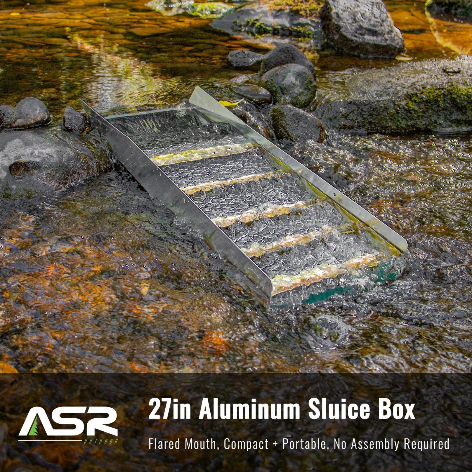 ASR Outdoor 27″ Compact Aluminum Sluice Box with Flared Mouth Gold Prospecting