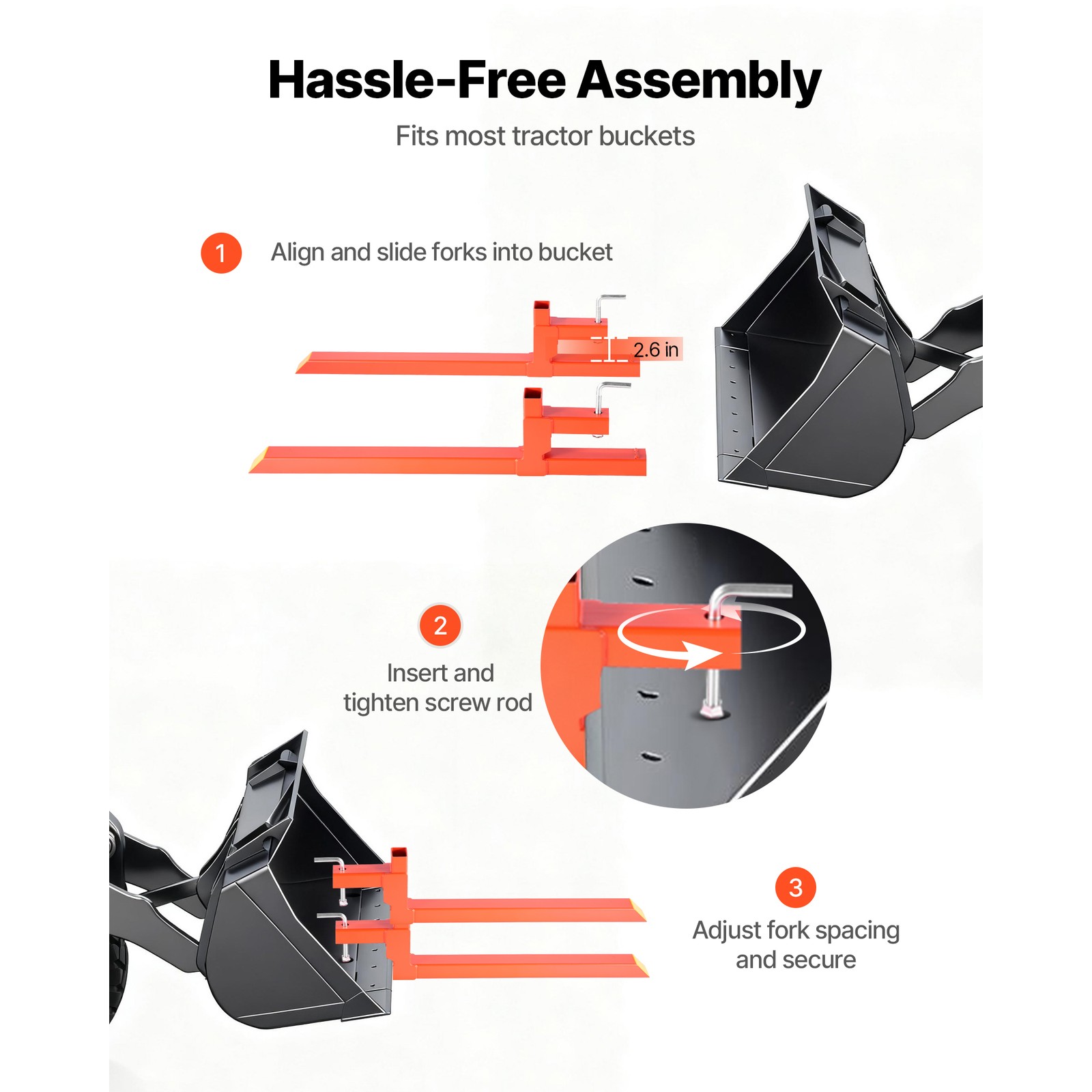 Uimoso 2000 lbs 43″ Clamp on Pallet Forks Quick Attach Tractor Forks