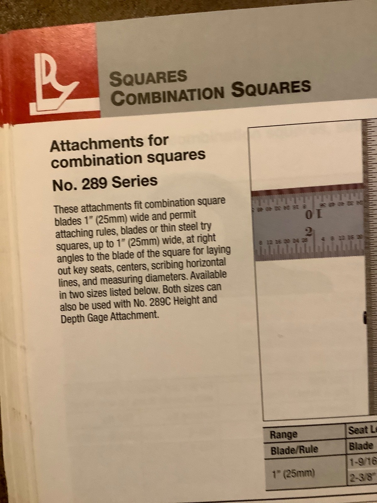 Starrett 289B Attachment for combination square NOS EDP 51323