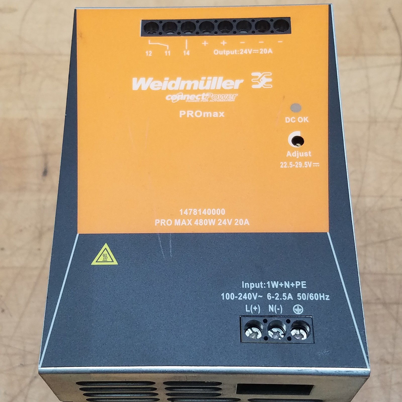 Weidmuller PRO MAX 480W 24V 20A DIN Rail Power Supply, Output 24VDC, 20A – USED