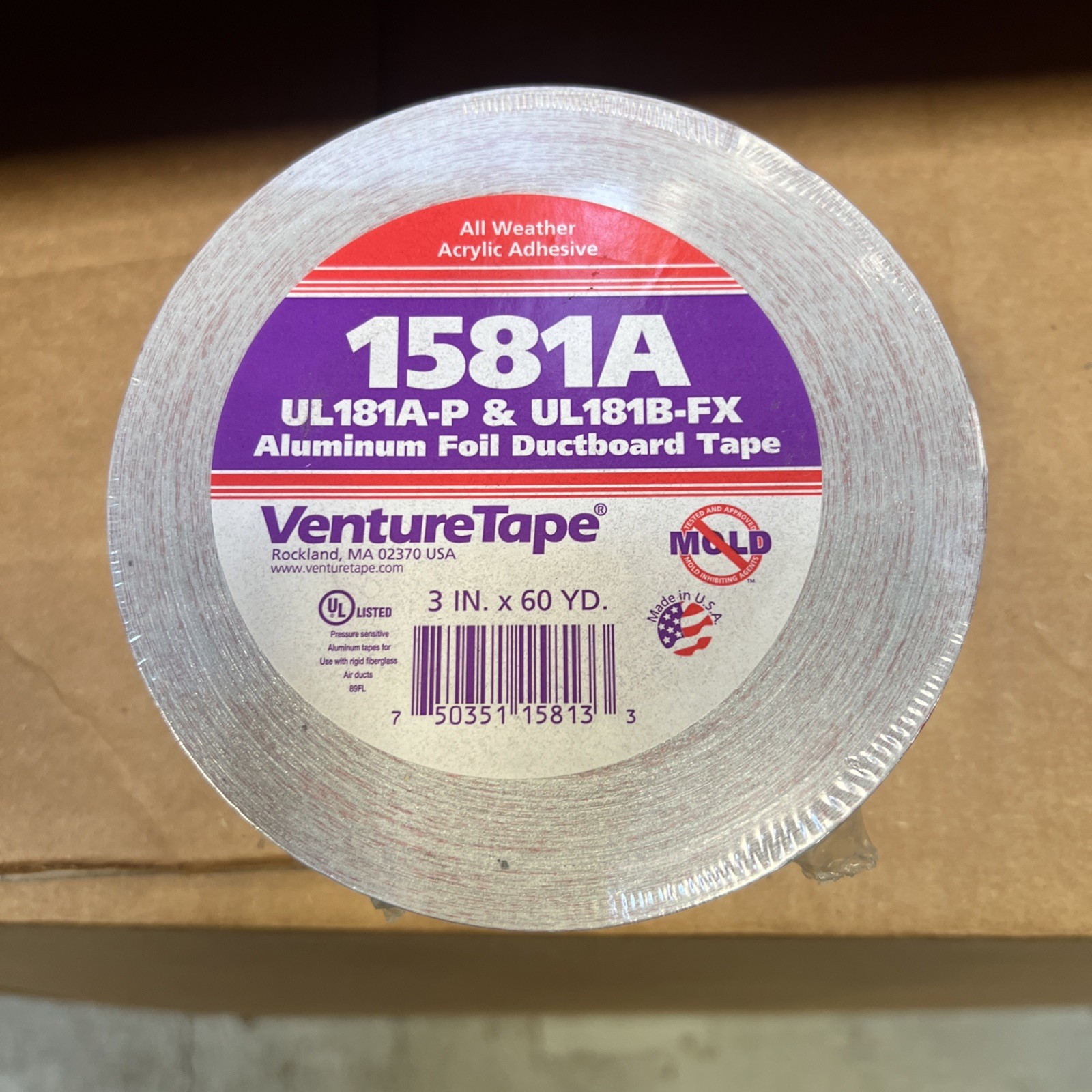 VentureTape 1581A UL181A-P UL181-FX Aluminum Foil Duct board Tape 3″ x 60 Yards