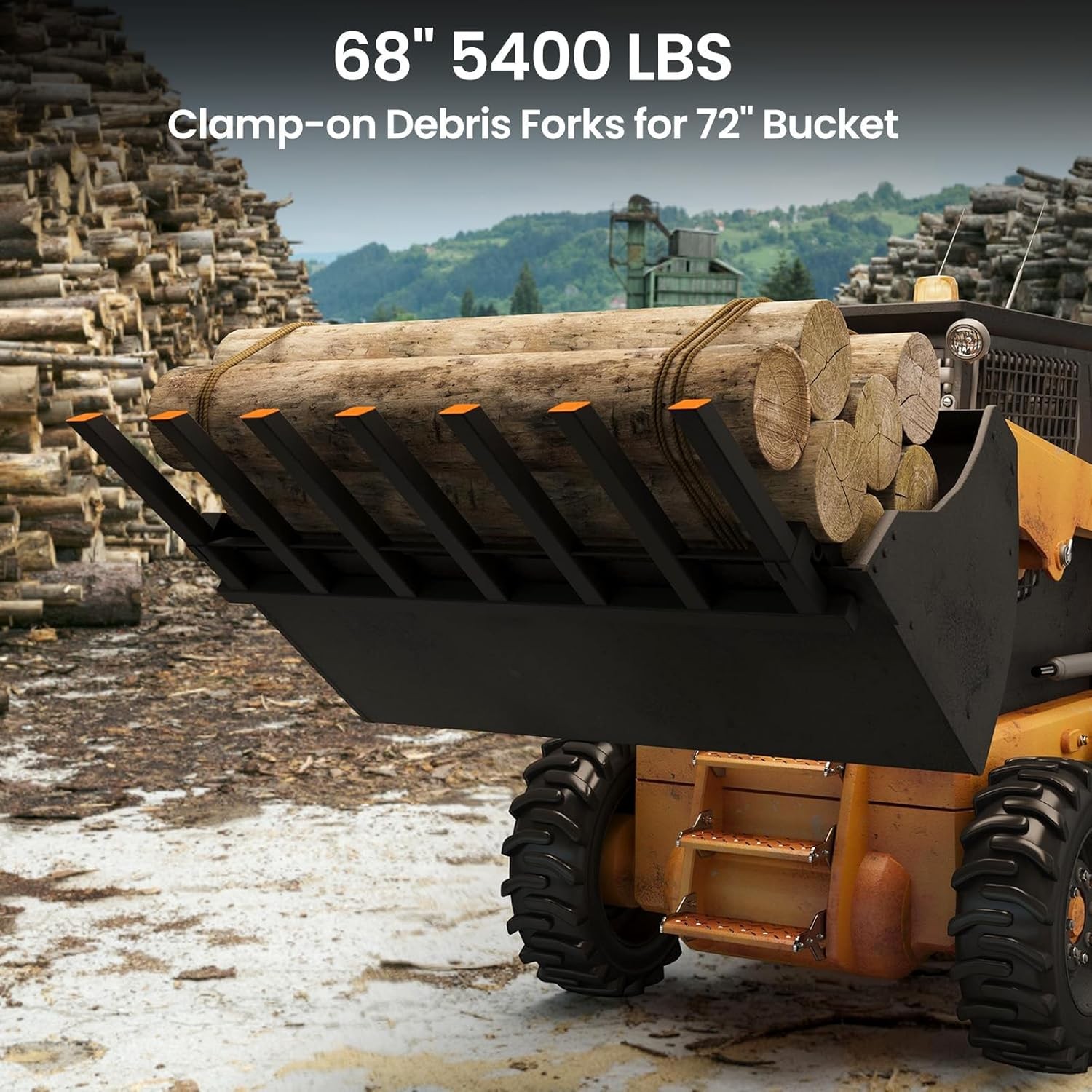 68″ Clamp On Debris Forks for Tractor, 5400 LBS Pallet Fork for Loader Bucket