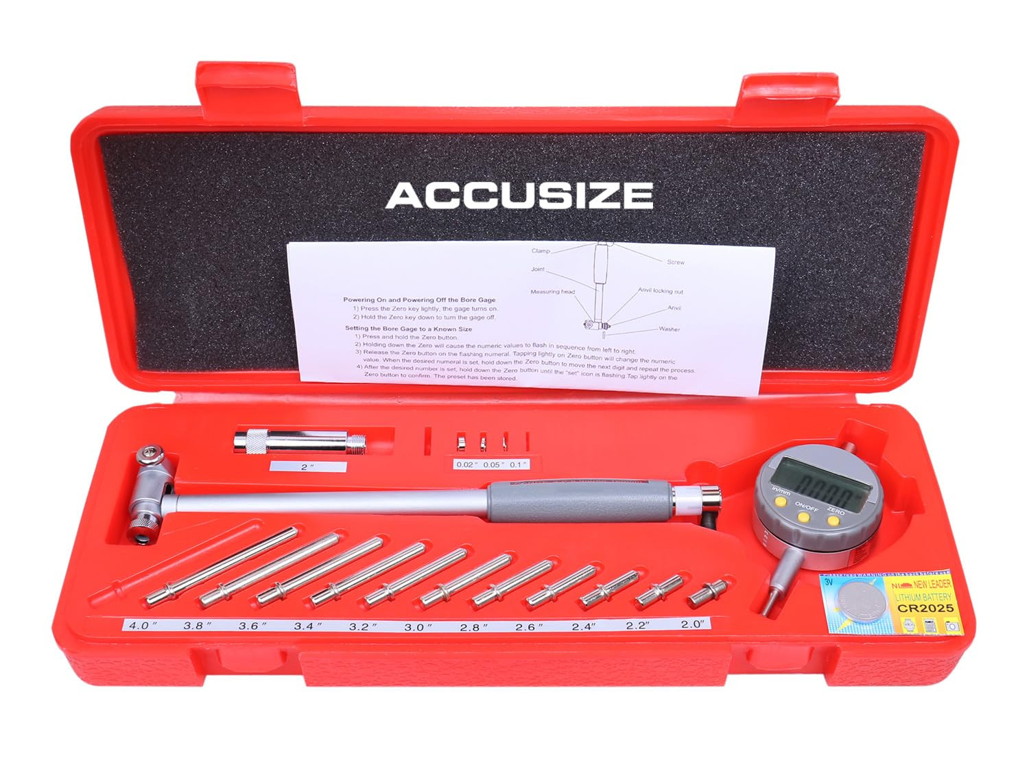 Accusize Digital Bore Gage, 2-6″ X 0.0005″, 6″ Stem, EE20-5274 | Inch/Metric Con