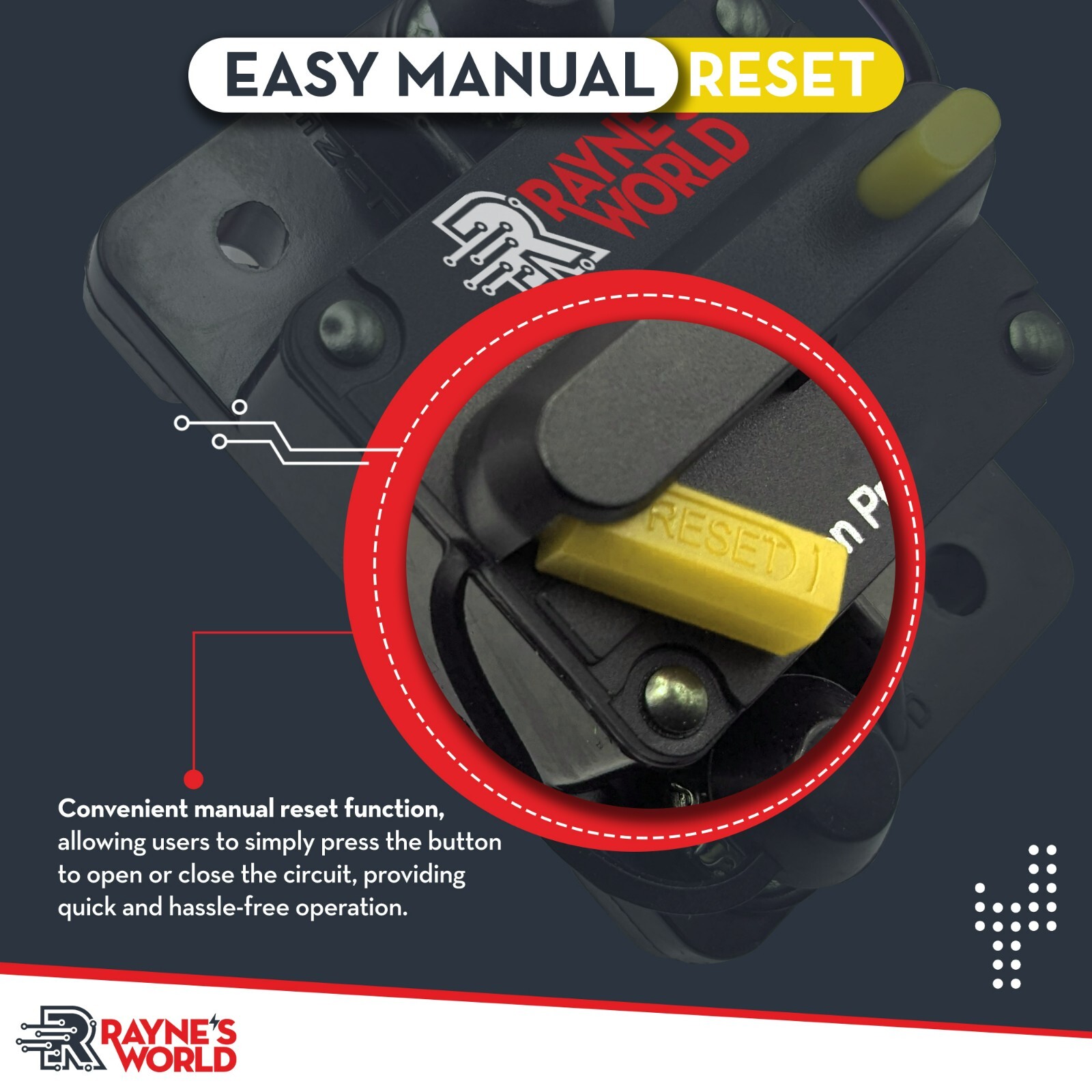 50 Amp Waterproof Yellow Circuit Breaker Auto/Marine/Solar 12-48V DC Man. Reset